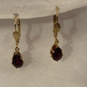 Vintage Gold Tone and Faux Garnet Teardrop Earrings